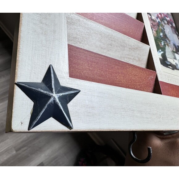 VTG WALL HANGING AMERICAN FLAG PICTURE FRAME KEY HOLDER STARS & STRIPES RUSTIC - Picture 7 of 12